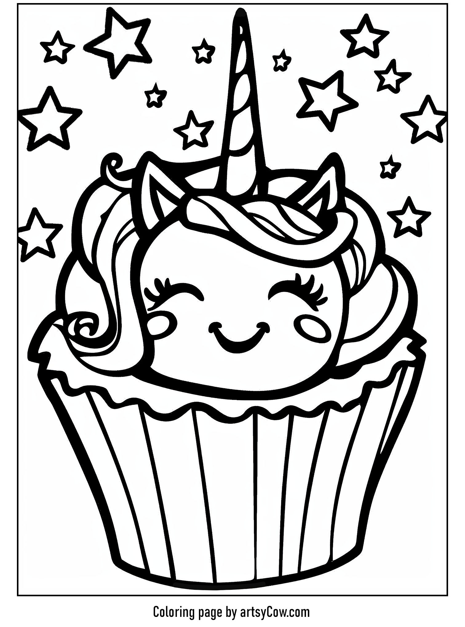 Enchanting Unicorn Cupcake Design Coloring Page